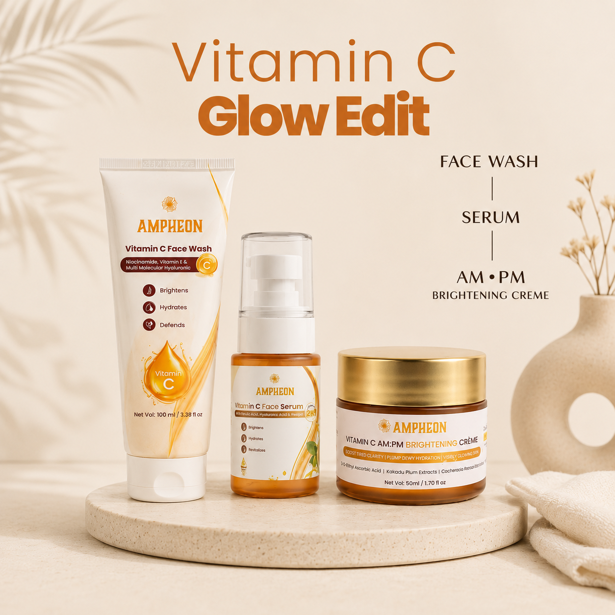 Vitamin C Glow Bundle: Cleanser, AM: PM Creme & Serum